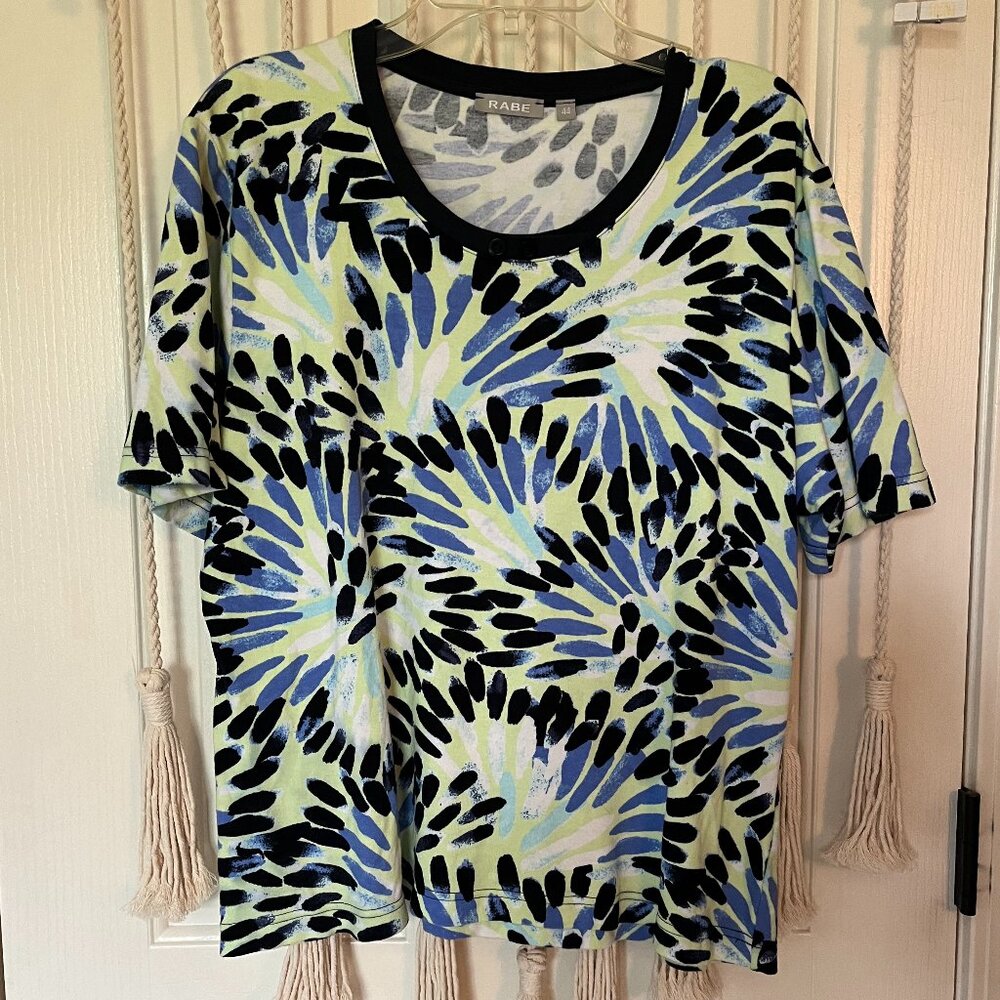 LN RABE Short Sleeve Round Neck Abstract Print Shirt Top 44 14